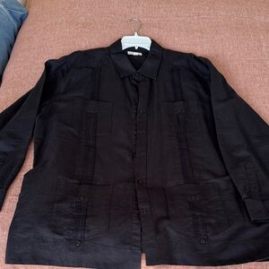 Men's 100% linen long sleeve Black Button down La Cubana elegant size 2XL